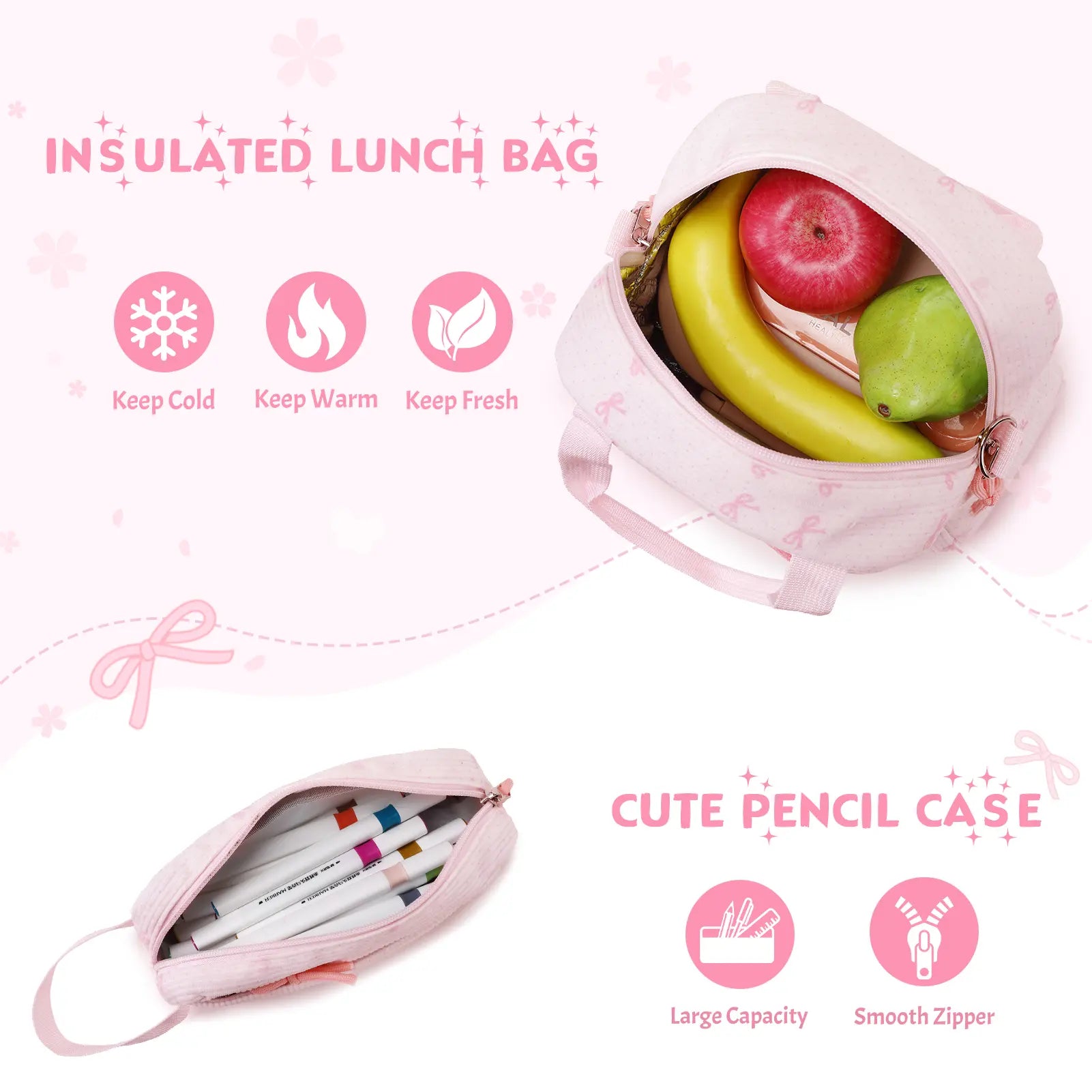 SIMILOVE 3PCS Backpack for School- Corduroy Girls Backpack with Lunch Bag & Pencil Case, School Bag for Elementary Middle High School,Back to School Gift,Birthday'S Gift, Backpacks for School, Bookbag