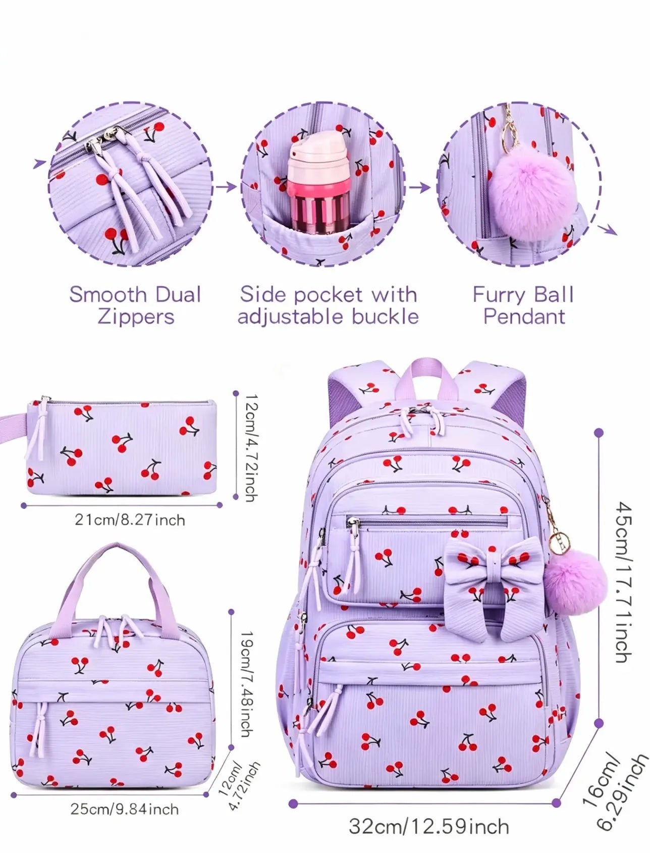 3PCS Waterproof Backpack for School,Oxford Cloth Bookbag Set with Lunch Box & Pencil Case,School Bag for Elementary Middle High School,Back to School Gift,Birthday'S Gift