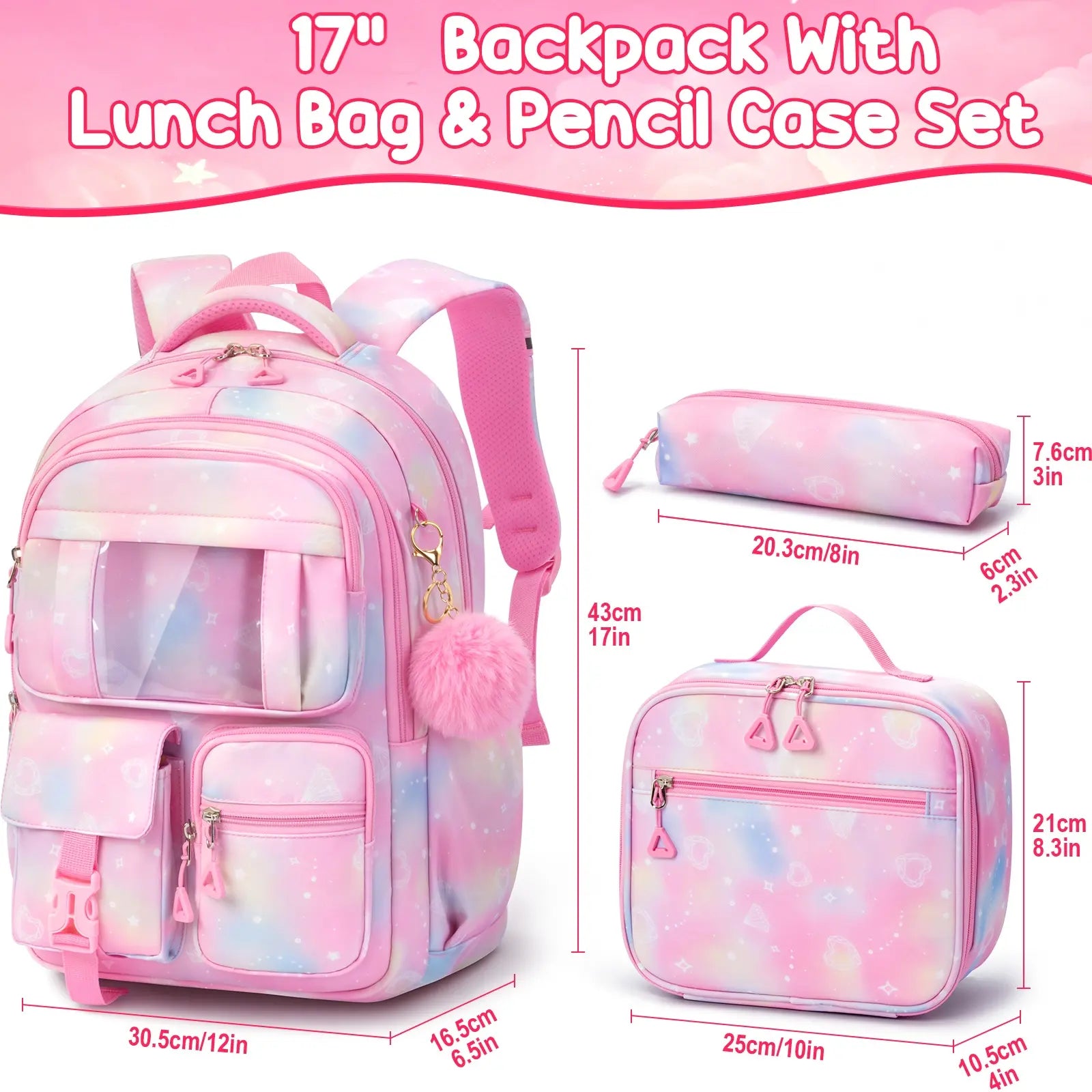Fimibuke 3PCS Waterproof Backpack for School,Oxford Cloth Bookbag Set with Lunch Box & Pencil Case,School Bag for Elementary Middle High School,Back to School Gift,Birthday'S Gift,Back to School Shopping,Travel Essentials