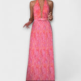 Seraphina - Elegantna Maxi Haljina s Halter Ovratnikom i V Izrezom