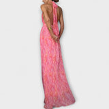 Seraphina - Elegantna Maxi Haljina s Halter Ovratnikom i V Izrezom