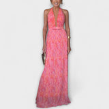 Seraphina - Elegantna Maxi Haljina s Halter Ovratnikom i V Izrezom