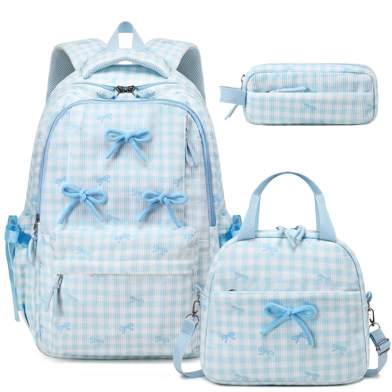 SIMILOVE 3PCS Backpack for School- Corduroy Girls Backpack with Lunch Bag & Pencil Case, School Bag for Elementary Middle High School,Back to School Gift,Birthday'S Gift, Backpacks for School, Bookbag