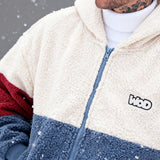 Unisex Trendy Hooded Zip-Up Cardigan with Contrasting Color Block Design, Featuring Letter Embellishments And Textured Plush Fabric That Is Thick, Warm, Soft, And Comfortable, Perfect for Daily Outings, Commuting, Casual Gatherings