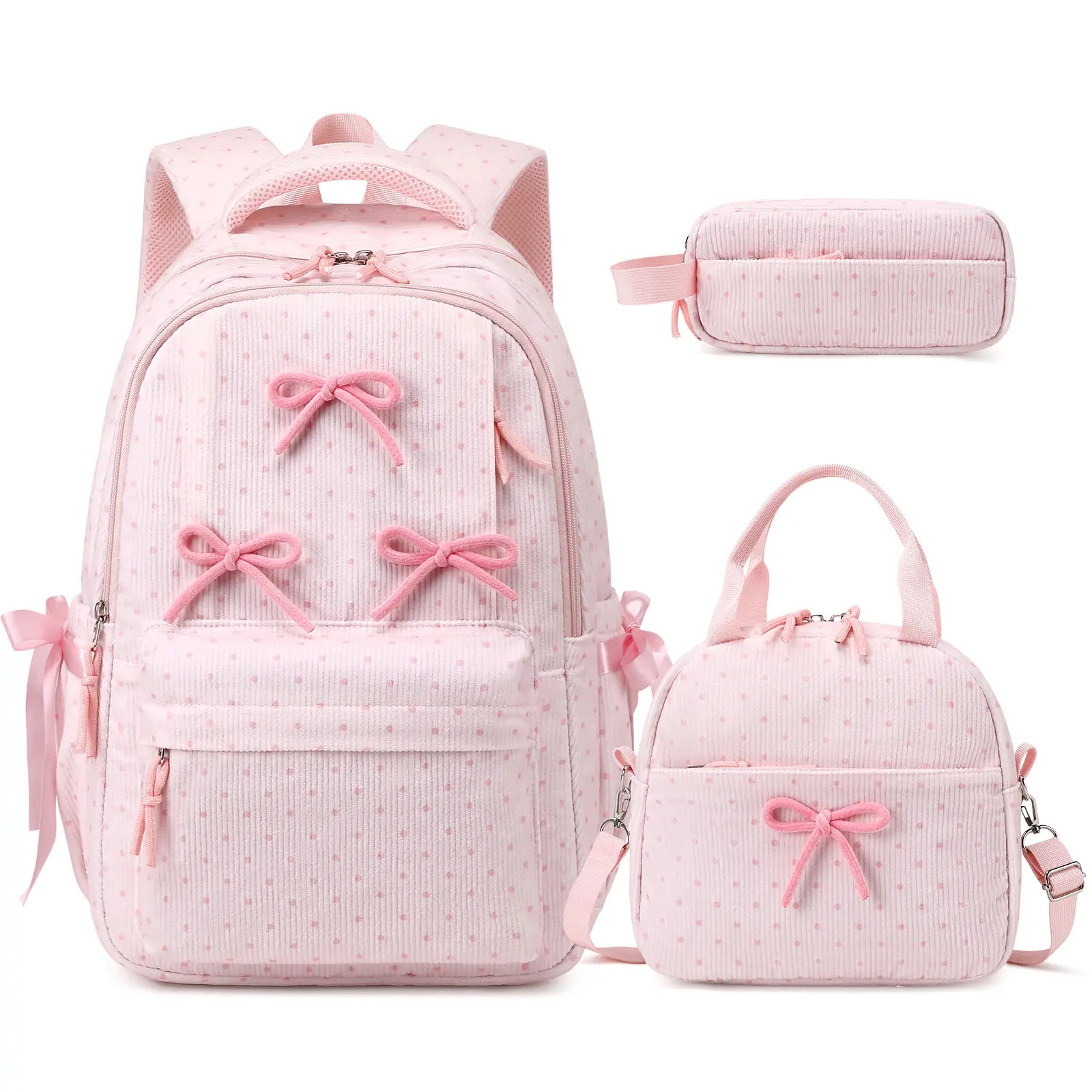 SIMILOVE 3PCS Backpack for School- Corduroy Girls Backpack with Lunch Bag & Pencil Case, School Bag for Elementary Middle High School,Back to School Gift,Birthday'S Gift, Backpacks for School, Bookbag