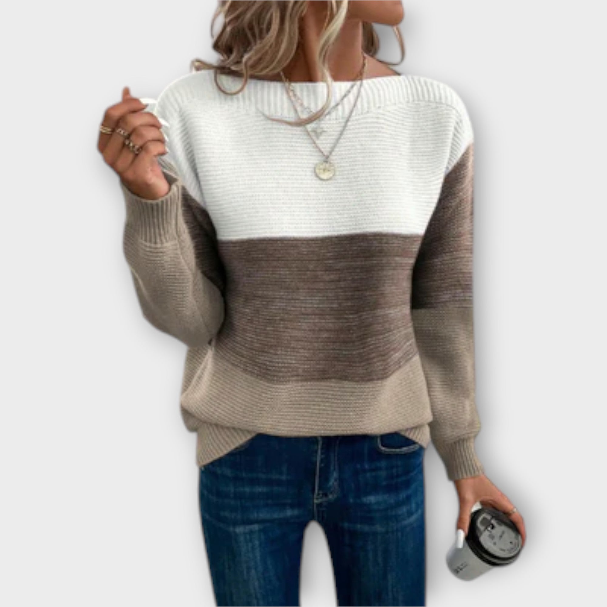 Clara - Elegantni trobojnasti patchwork pulover