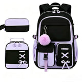 3PCS Waterproof Backpack for School,Oxford Cloth Bookbag Set with Lunch Box & Pencil Case,School Bag for Elementary Middle High School,Back to School Gift,Birthday'S Gift