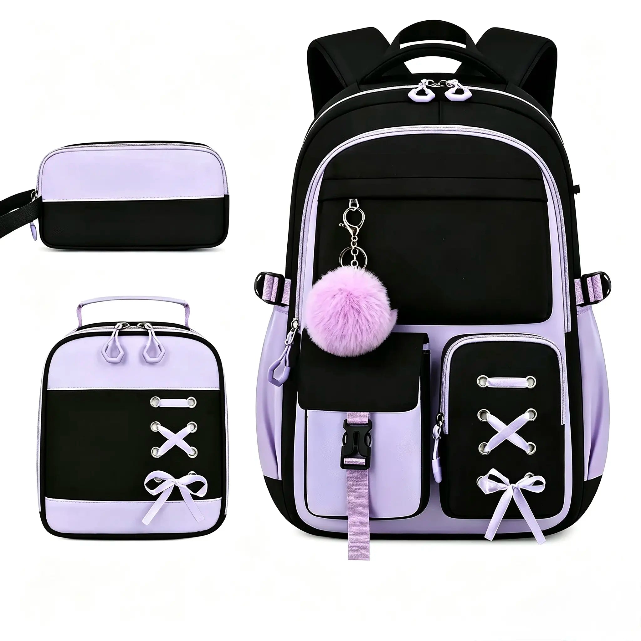 3PCS Waterproof Backpack for School,Oxford Cloth Bookbag Set with Lunch Box & Pencil Case,School Bag for Elementary Middle High School,Back to School Gift,Birthday'S Gift