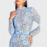 Freya - Elegantna Midi Haljina od Cvjetne Čipke