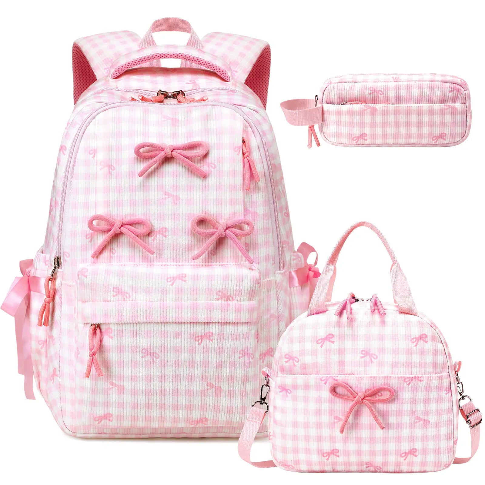 SIMILOVE 3PCS Backpack for School- Corduroy Girls Backpack with Lunch Bag & Pencil Case, School Bag for Elementary Middle High School,Back to School Gift,Birthday'S Gift, Backpacks for School, Bookbag