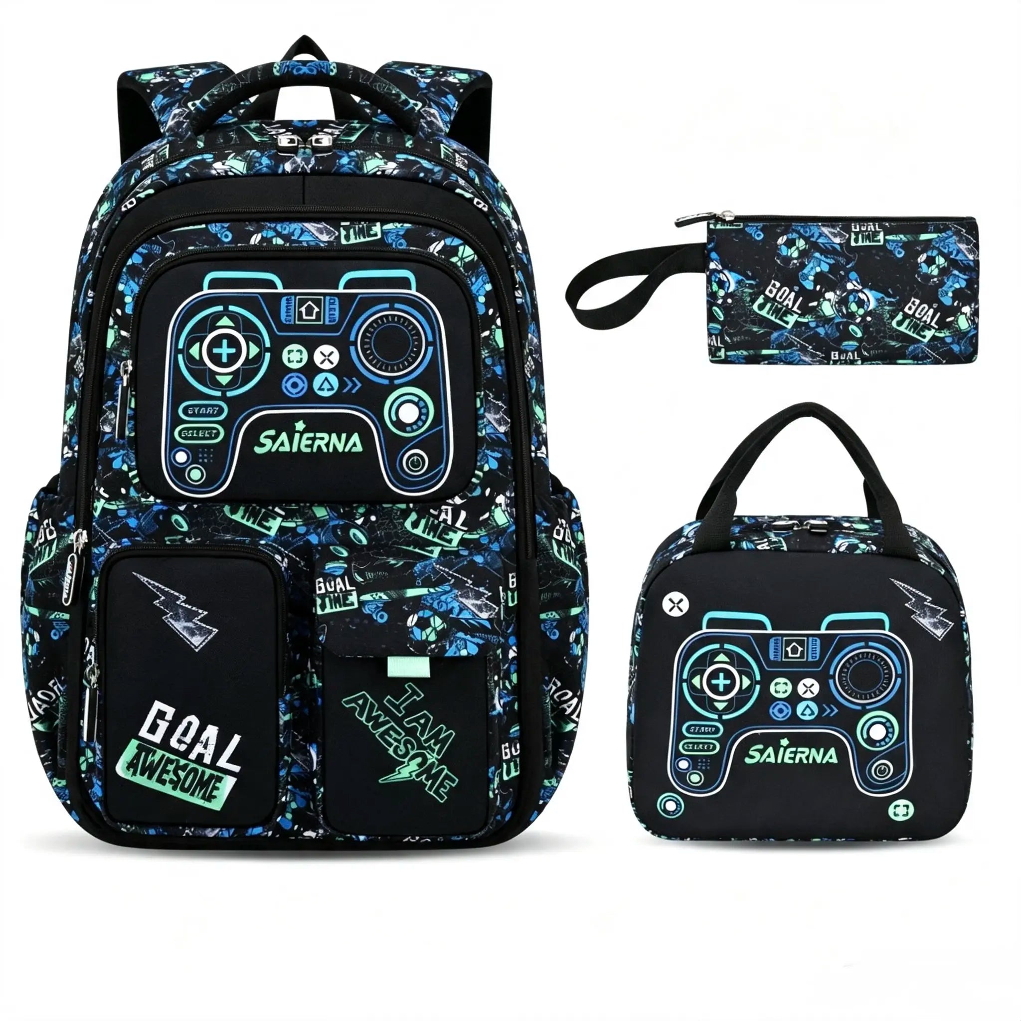 3PCS Waterproof Backpack for School,Oxford Cloth Bookbag Set with Lunch Box & Pencil Case,School Bag for Elementary Middle High School,Back to School Gift,Birthday'S Gift