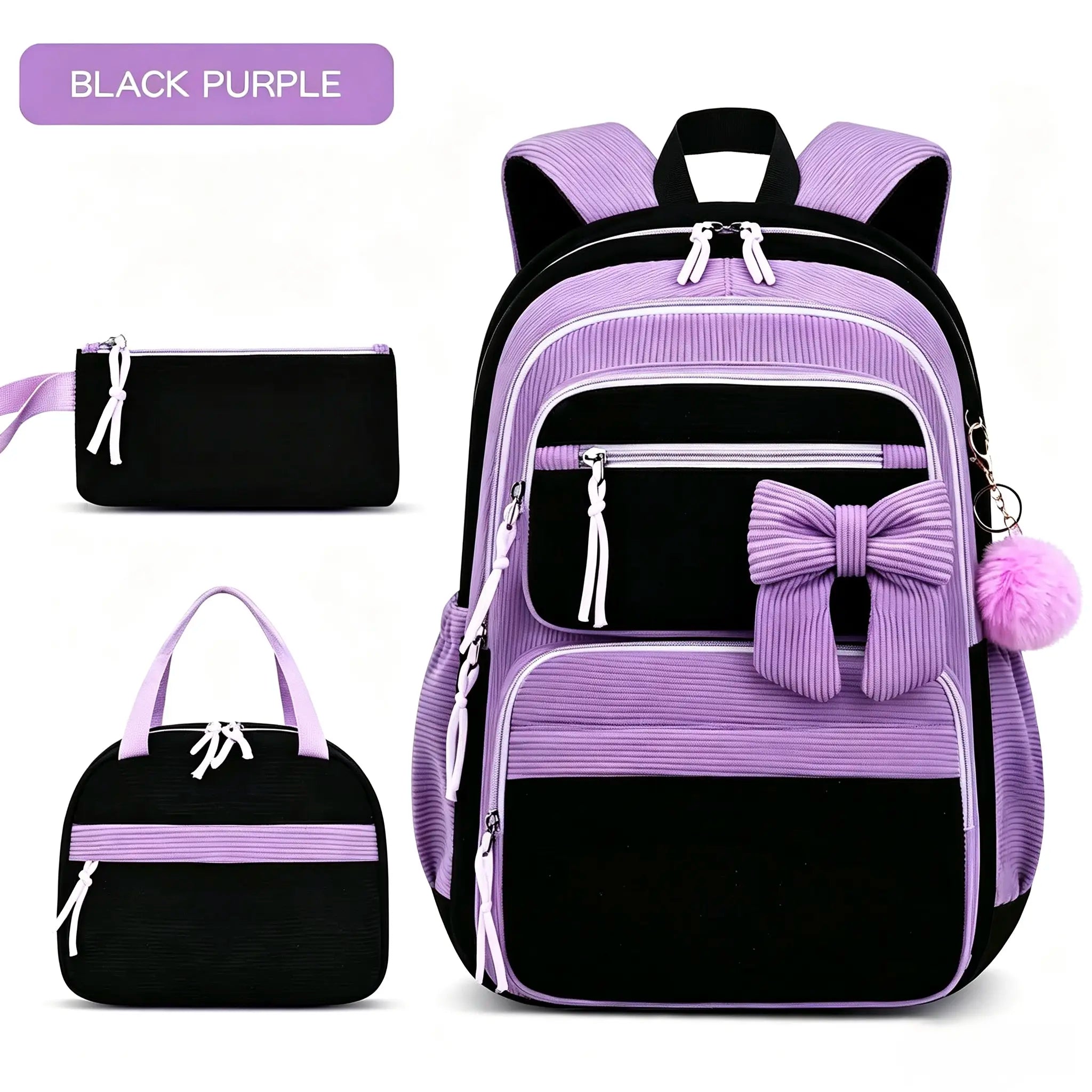 3PCS Waterproof Backpack for School,Oxford Cloth Bookbag Set with Lunch Box & Pencil Case,School Bag for Elementary Middle High School,Back to School Gift,Birthday'S Gift
