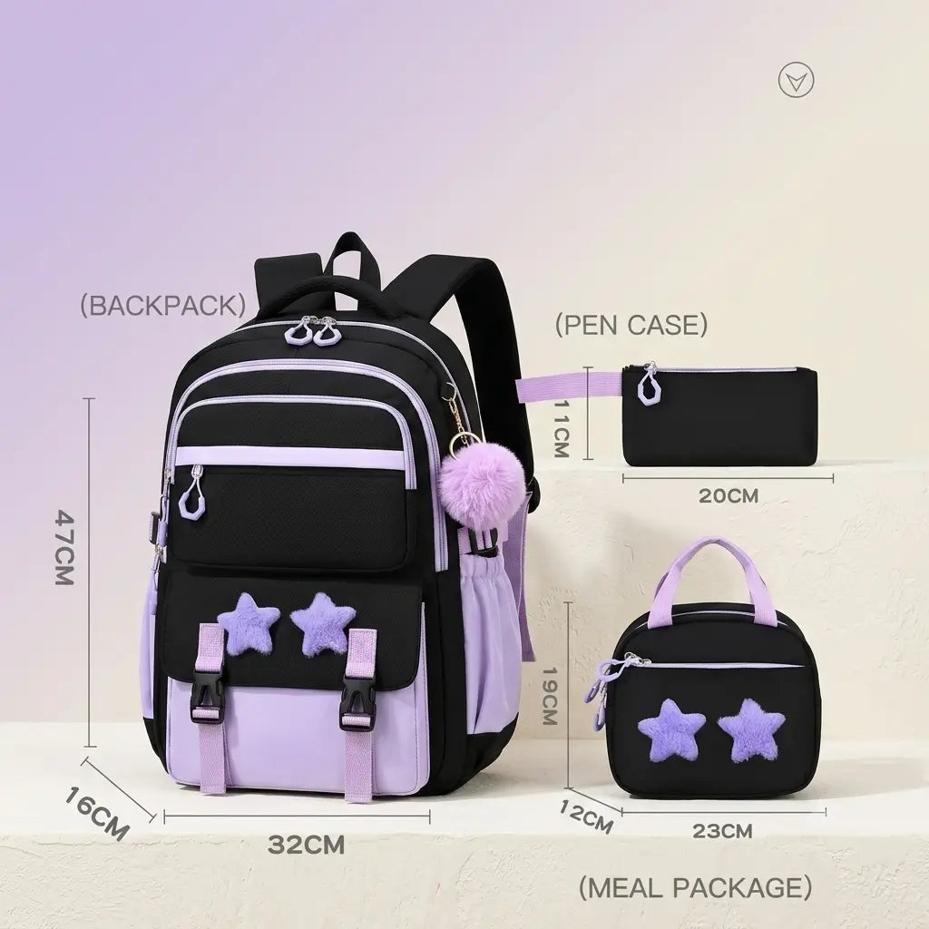 School Backpack Set for Girls, Chic Color-Block Waterproof Nylon, Ultra-Light Large Capacity for Back to School & Sleepovers, Back to School Haul, Casual,Back to School,Back to School Haul