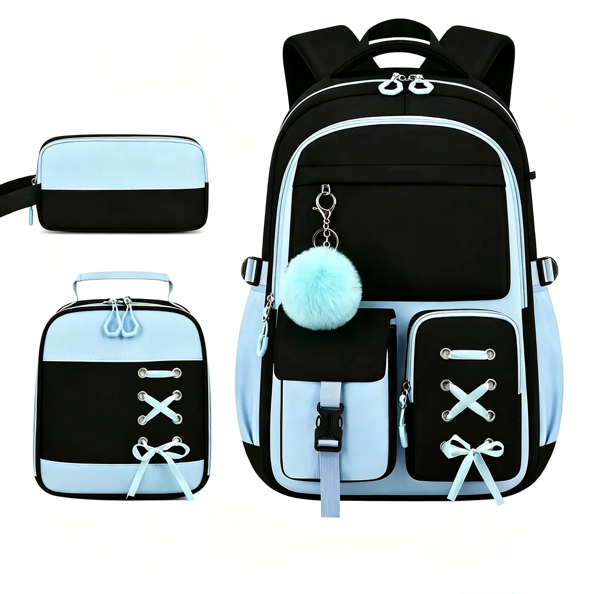 3PCS Waterproof Backpack for School,Oxford Cloth Bookbag Set with Lunch Box & Pencil Case,School Bag for Elementary Middle High School,Back to School Gift,Birthday'S Gift