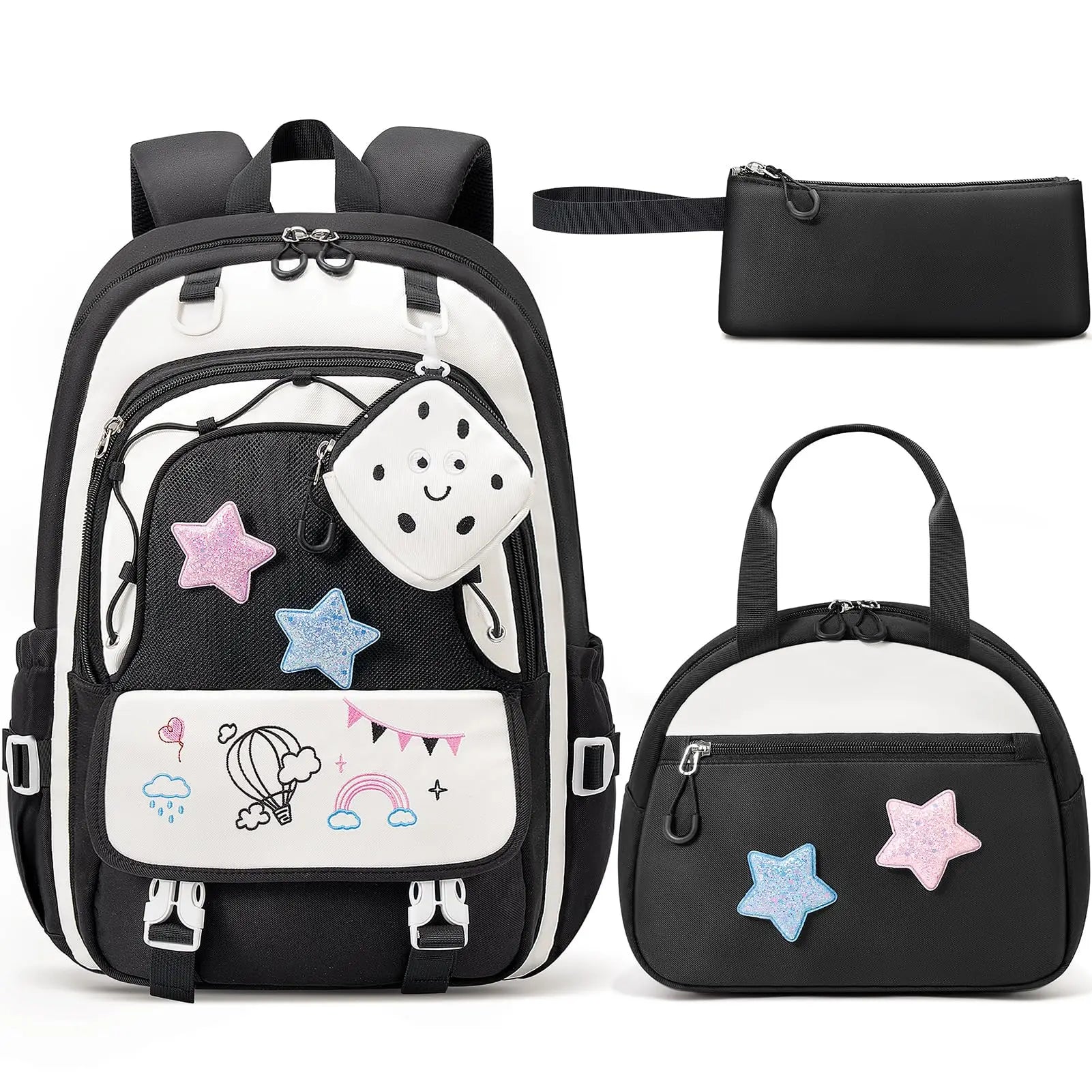 Fimibuke 3PCS Waterproof Backpack for School,Oxford Cloth Bookbag Set with Lunch Box & Pencil Case,School Bag for Elementary Middle High School,Back to School Gift,Birthday'S Gift,Back to School Shopping,Travel Essentials