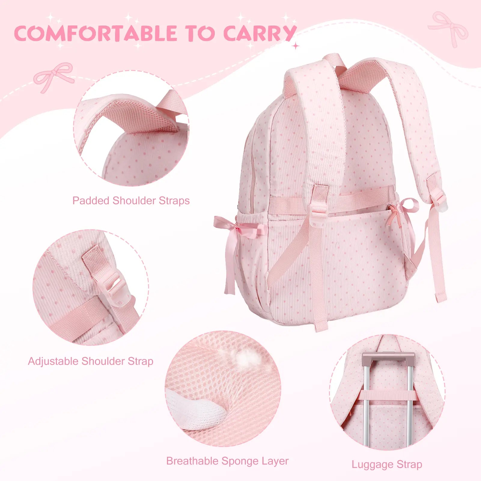SIMILOVE 3PCS Backpack for School- Corduroy Girls Backpack with Lunch Bag & Pencil Case, School Bag for Elementary Middle High School,Back to School Gift,Birthday'S Gift, Backpacks for School, Bookbag