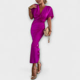Sable - Maxi haljina s V izrezom i križnim čvorom od čvrstog satena