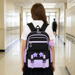 School Backpack Set for Girls, Chic Color-Block Waterproof Nylon, Ultra-Light Large Capacity for Back to School & Sleepovers, Back to School Haul, Casual,Back to School,Back to School Haul
