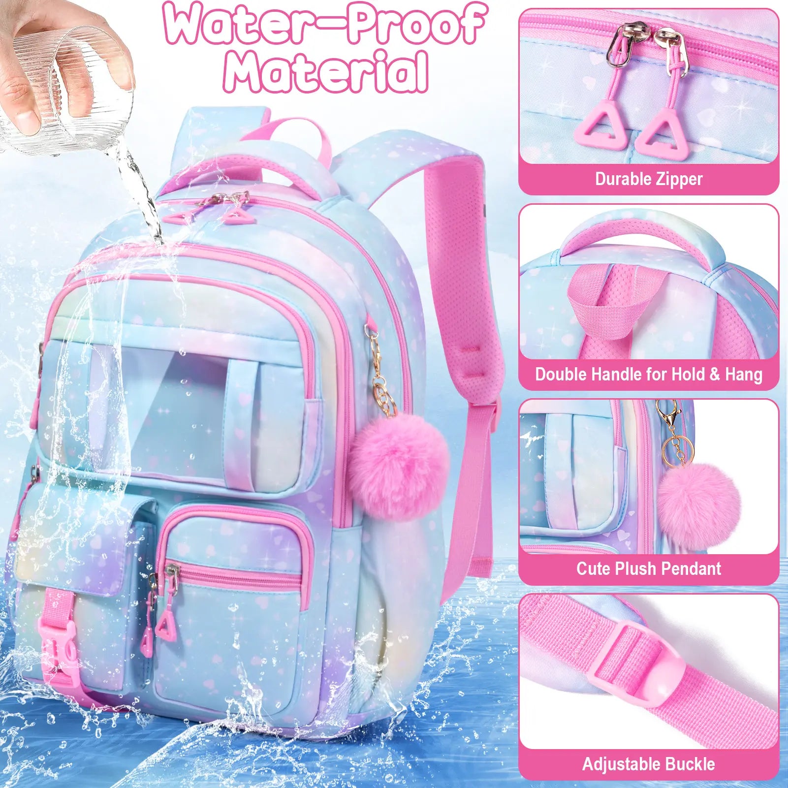 Fimibuke 3PCS Waterproof Backpack for School,Oxford Cloth Bookbag Set with Lunch Box & Pencil Case,School Bag for Elementary Middle High School,Back to School Gift,Birthday'S Gift,Back to School Shopping,Travel Essentials