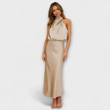 Elegantne maxi haljine s halter izrezom u proljetnoj žutoj