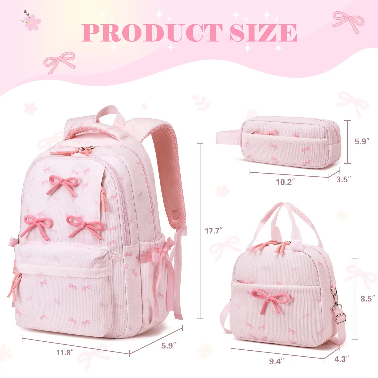 SIMILOVE 3PCS Backpack for School- Corduroy Girls Backpack with Lunch Bag & Pencil Case, School Bag for Elementary Middle High School,Back to School Gift,Birthday'S Gift, Backpacks for School, Bookbag