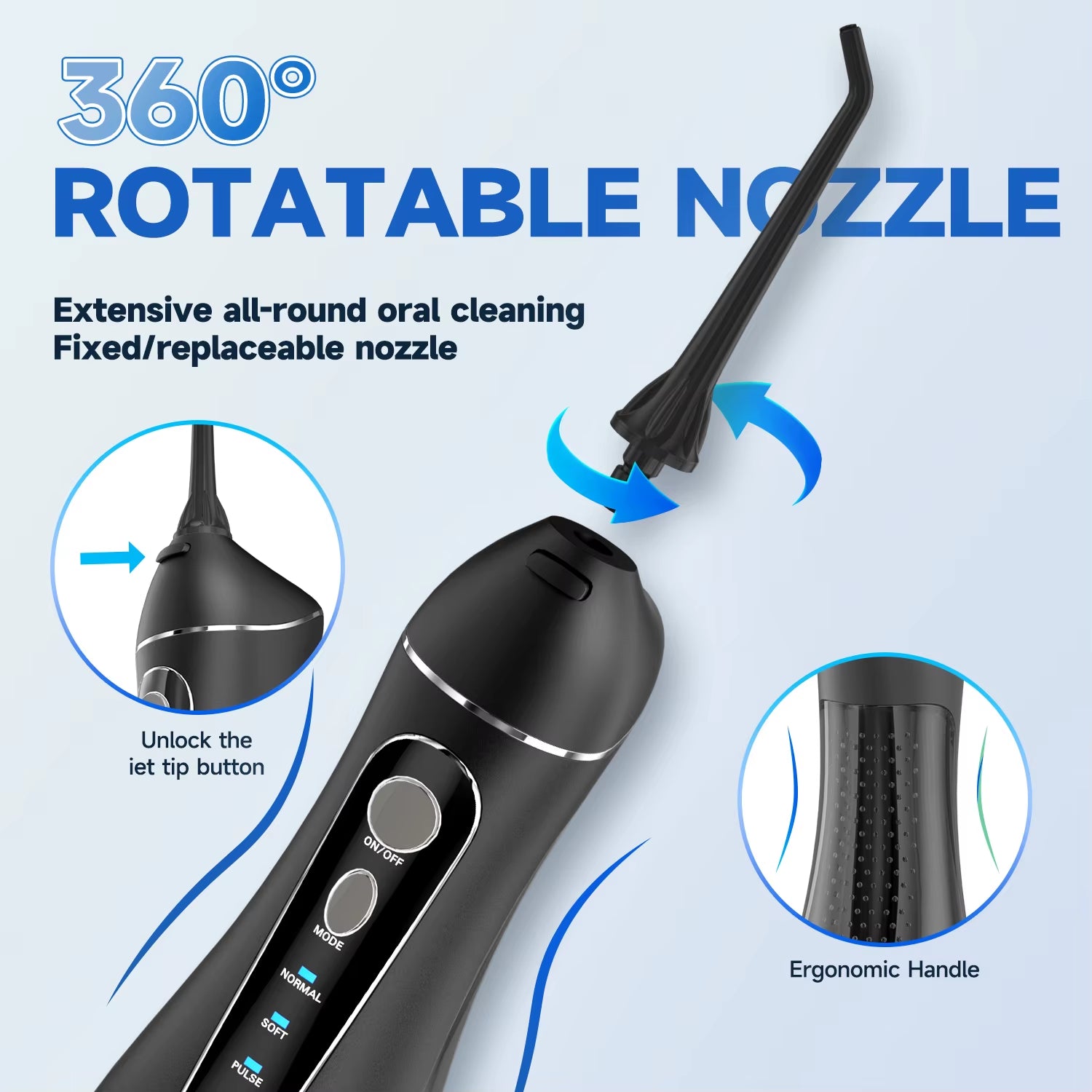 Portable Cordless Water Flosser F18 with 3 Cleaning Modes, Waterproof Design, Rechargeable Battery, and 4 Nozzles for Gum Care