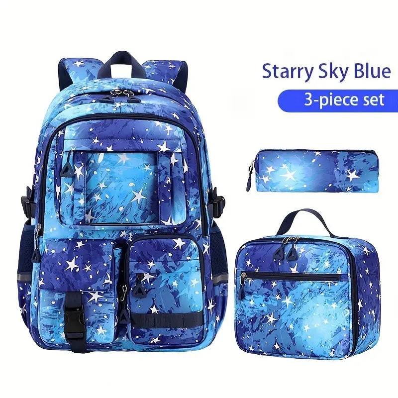 3PCS Waterproof Backpack for School,Oxford Cloth Bookbag Set with Lunch Box & Pencil Case,School Bag for Elementary Middle High School,Back to School Gift,Birthday'S Gift