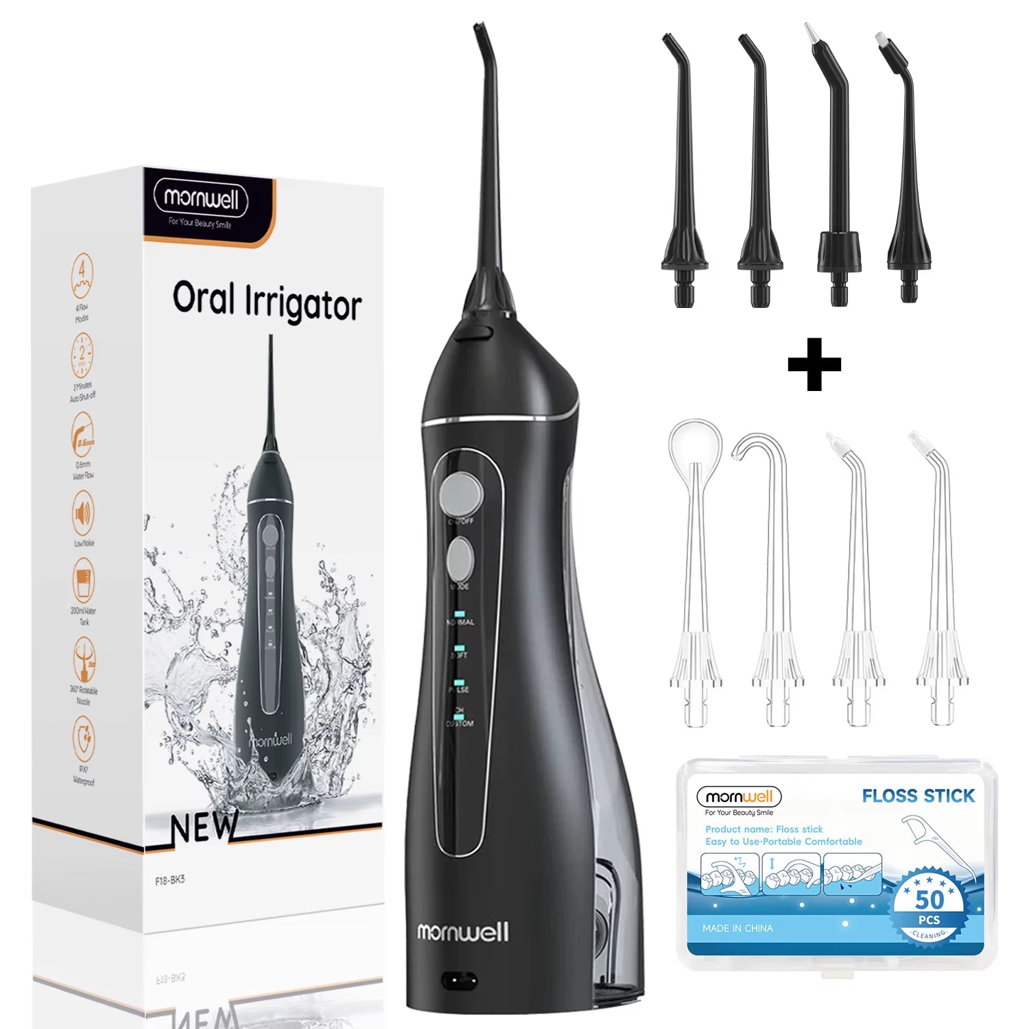 Portable Cordless Water Flosser F18 with 3 Cleaning Modes, Waterproof Design, Rechargeable Battery, and 4 Nozzles for Gum Care