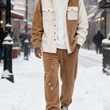 This Is a New Winter Casual Two-Piece Set for Men, Featuring a Soft And Plush Fabric with a Stylish Design. It Includes Contrasting Buttons And a Easy Chest Pocket, Making It Perfect for Home Relaxation Or Outings