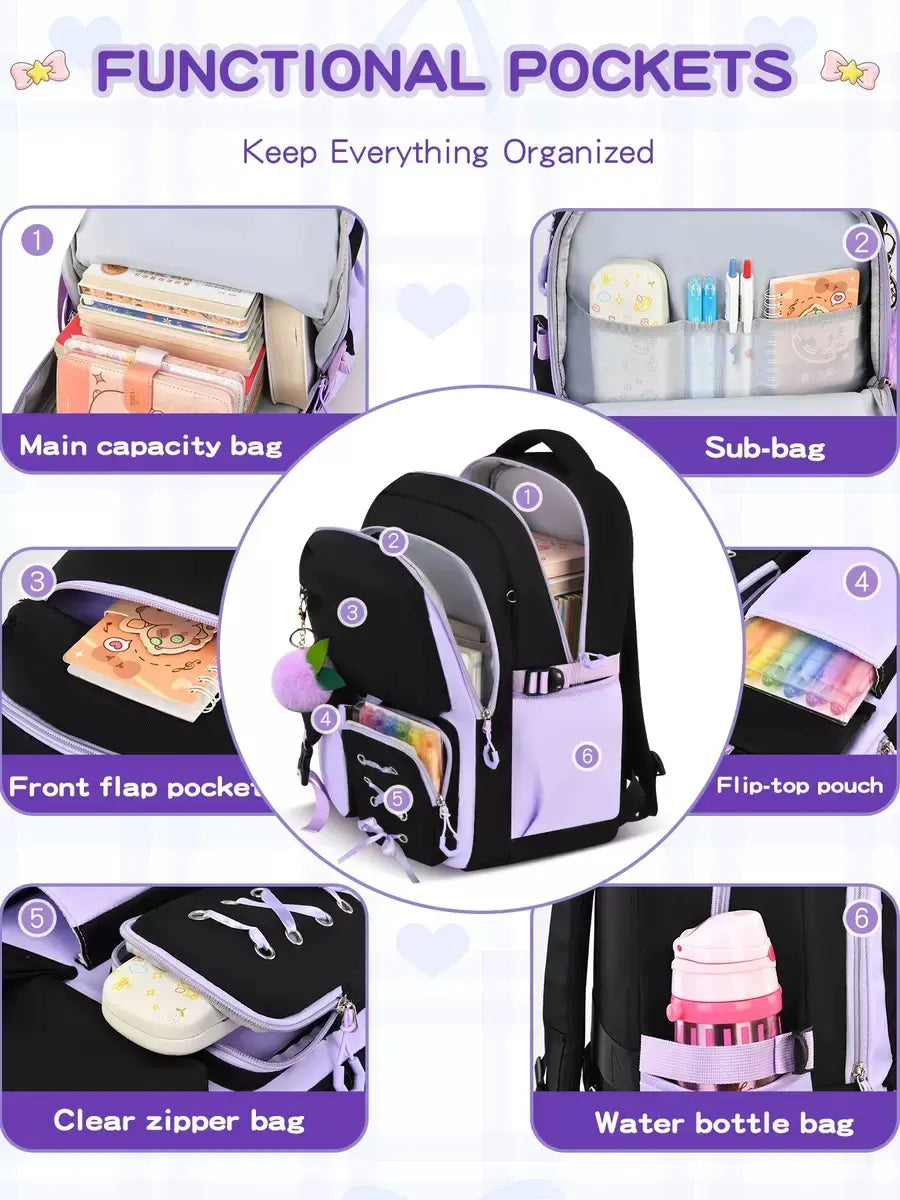 3PCS Waterproof Backpack for School,Oxford Cloth Bookbag Set with Lunch Box & Pencil Case,School Bag for Elementary Middle High School,Back to School Gift,Birthday'S Gift