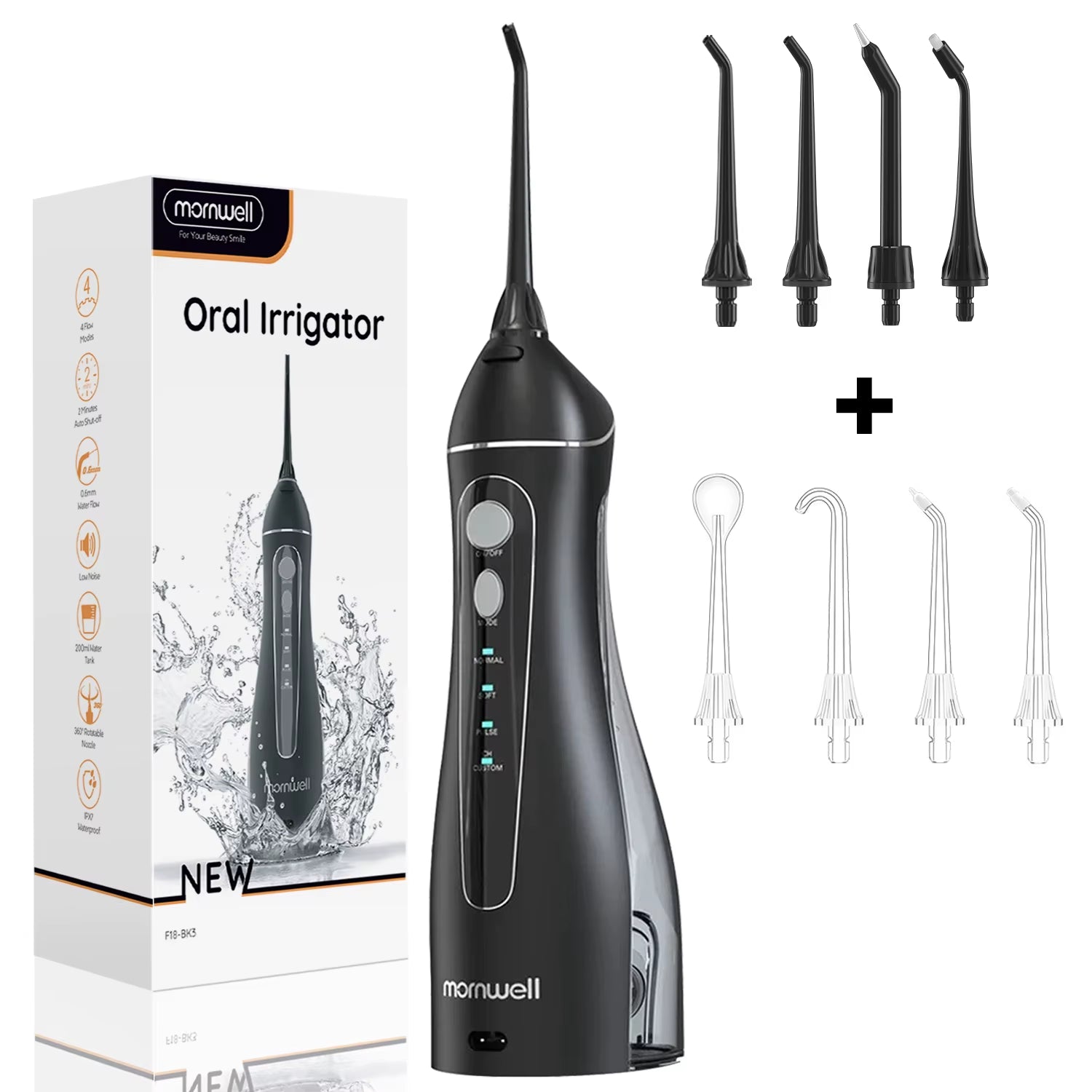 Portable Cordless Water Flosser F18 with 3 Cleaning Modes, Waterproof Design, Rechargeable Battery, and 4 Nozzles for Gum Care
