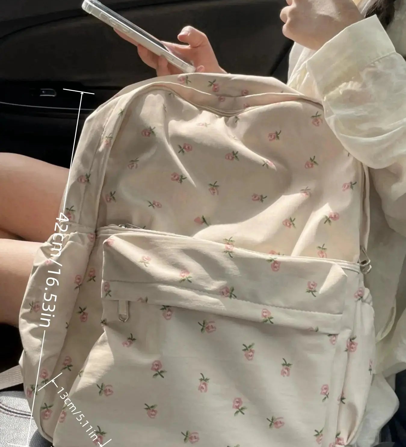 Cute Floral Pattern Backpack, Large Capacity Travel Backpacks for School, Multi-Pockets Zipper Backpack for School & Travel & Back to School, Backpacks for School