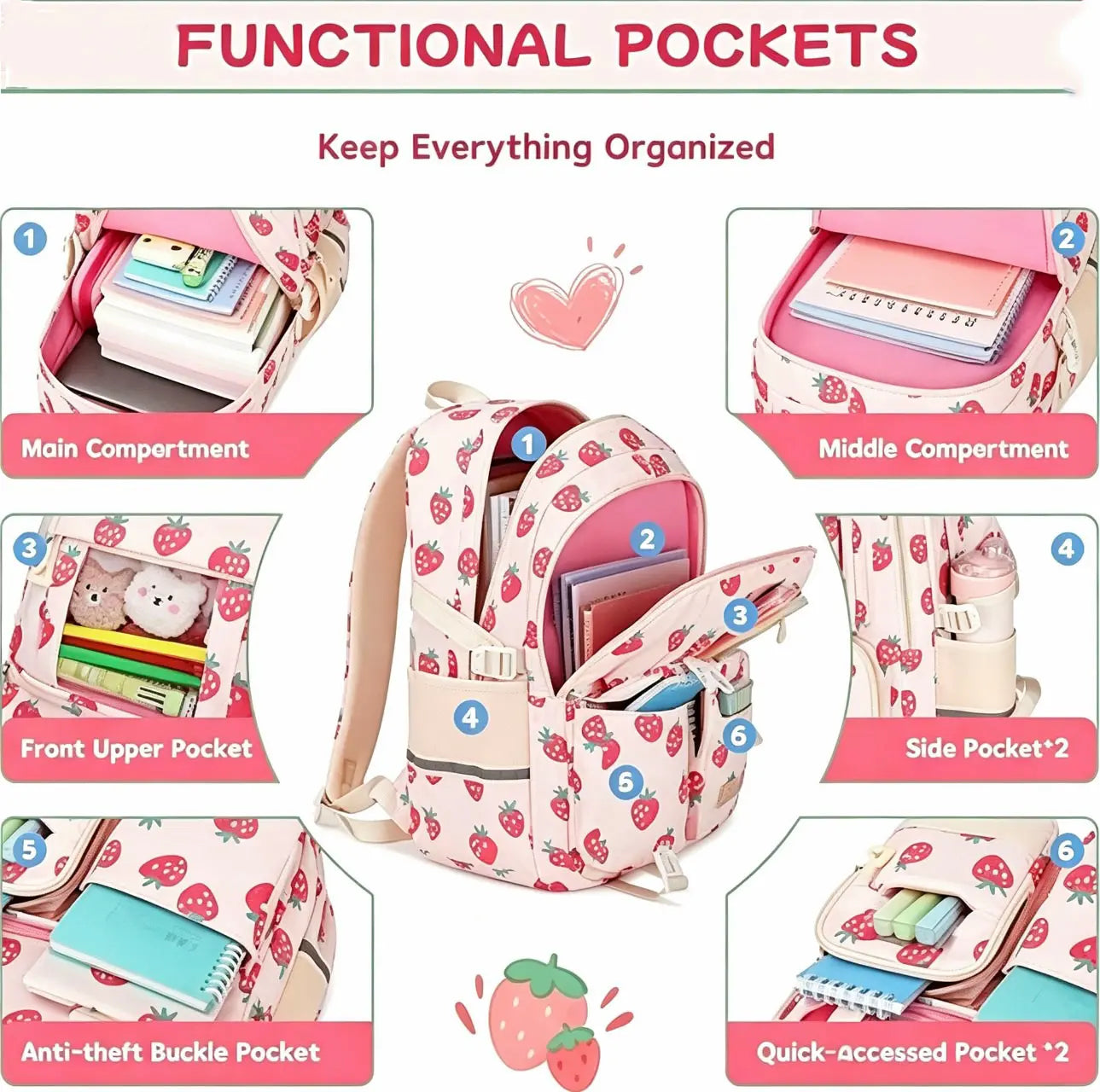 3PCS Waterproof Backpack for School,Oxford Cloth Bookbag Set with Lunch Box & Pencil Case,School Bag for Elementary Middle High School,Back to School Gift,Birthday'S Gift