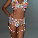 Colorful Reflective Rave Clothing Shiny Bikini Set