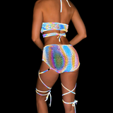 Colorful Reflective Rave Clothing Shiny Bikini Set
