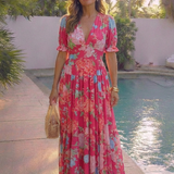 Ione | Short Sleeve V Neck Floral Midi Dress