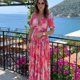 Ione | Short Sleeve V Neck Floral Midi Dress