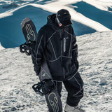Ski Wear Black Reflective Waterproof Windproof Oversize Ski Suit - Unisex