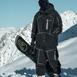 Ski Wear Black Reflective Waterproof Windproof Oversize Ski Suit - Unisex