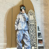 Ski Wear Outdoor Loose Denim Snow Jacket&Pants Suit -Unisex