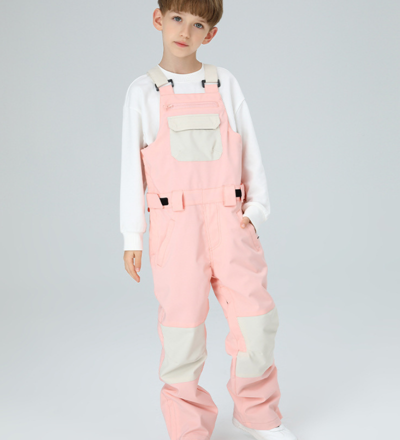 Ski Wear Snowboard Gear Color-Block Kids Ski Bib