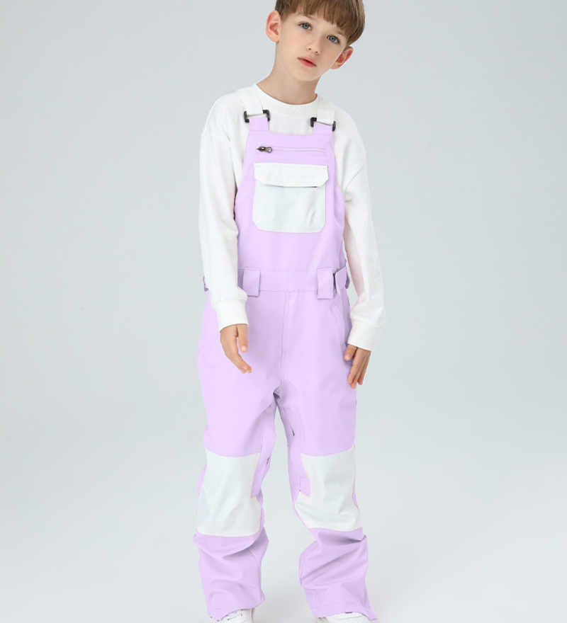 Ski Wear Snowboard Gear Color-Block Kids Ski Bib