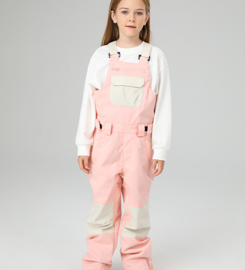 Ski Wear Snowboard Gear Color-Block Kids Ski Bib