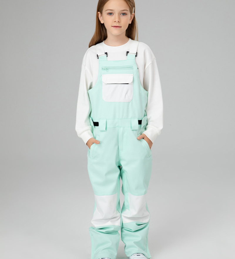 Ski Wear Snowboard Gear Color-Block Kids Ski Bib