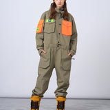 Ski Wear Color-blocking Pockets Jumpsuit Snow Suit -Unisex