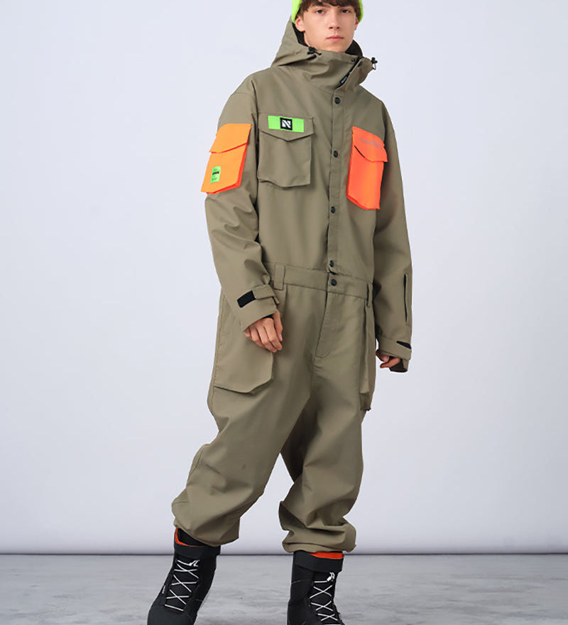 Ski Wear Color-blocking Pockets Jumpsuit Snow Suit -Unisex
