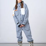 Ski Wear Color-blocking Pockets Jumpsuit Snow Suit -Unisex