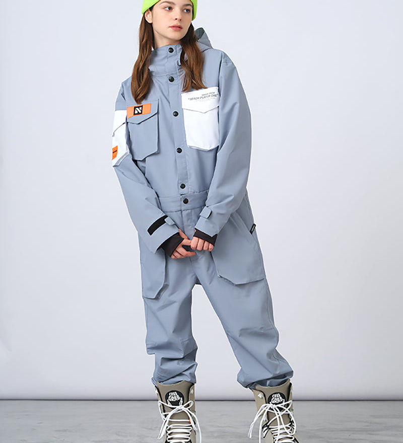 Ski Wear Color-blocking Pockets Jumpsuit Snow Suit -Unisex