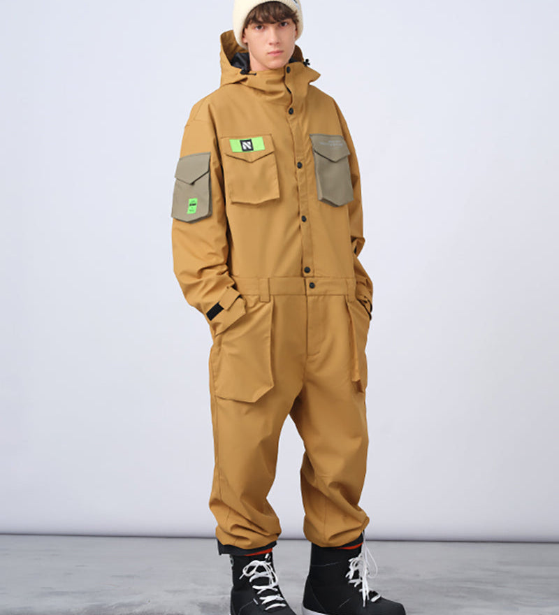 Ski Wear Color-blocking Pockets Jumpsuit Snow Suit -Unisex