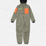 Ski Wear Color-blocking Pockets Jumpsuit Snow Suit -Unisex